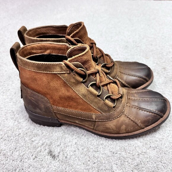 UGG Shoes - Ugg Greda Duck Boots Brown Leather Suede Lace Up Women’s Size 8